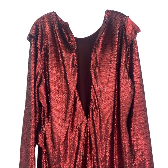Glamorous Curve Sequin Shift Dress 16 Long Sleeve Ruffle Plus Size Red NWT $179 - Picture 7 of 11